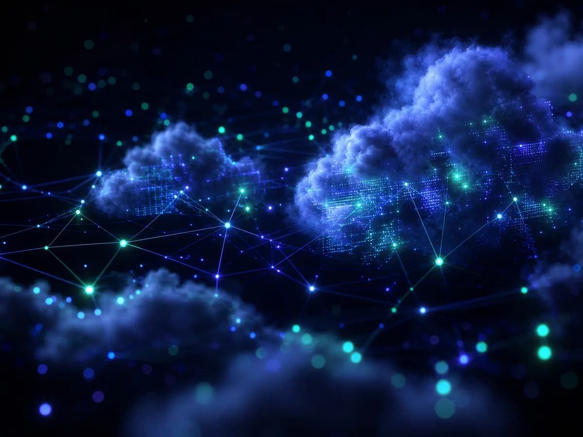 Infrastruktur cloud dan jaringan digital abstrak